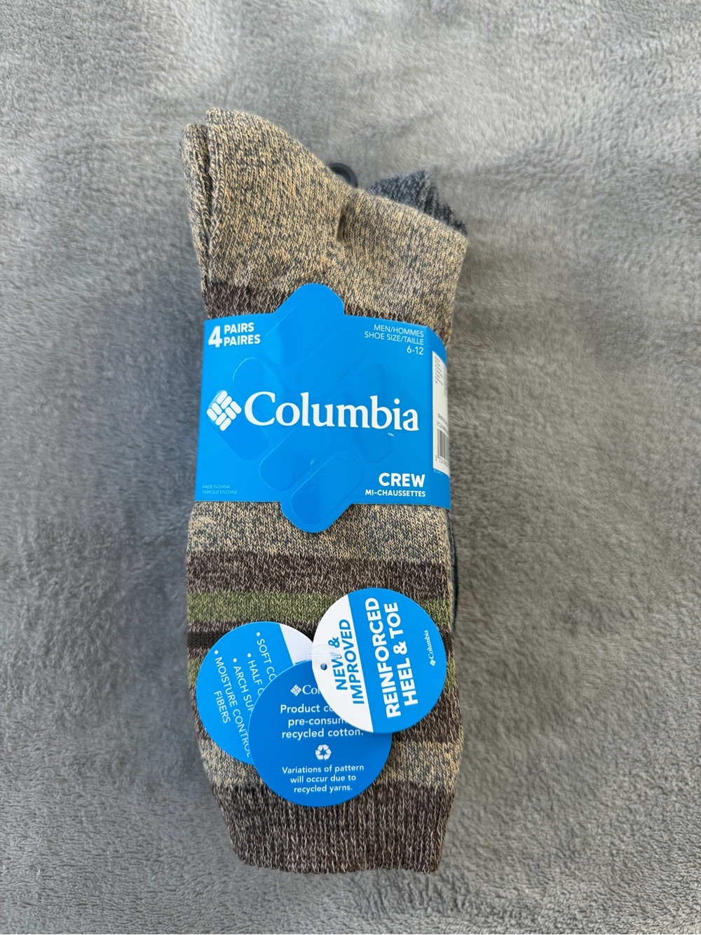 (4 Pairs) Columbia Men’s Crew Socks – Brown Multi-Color
